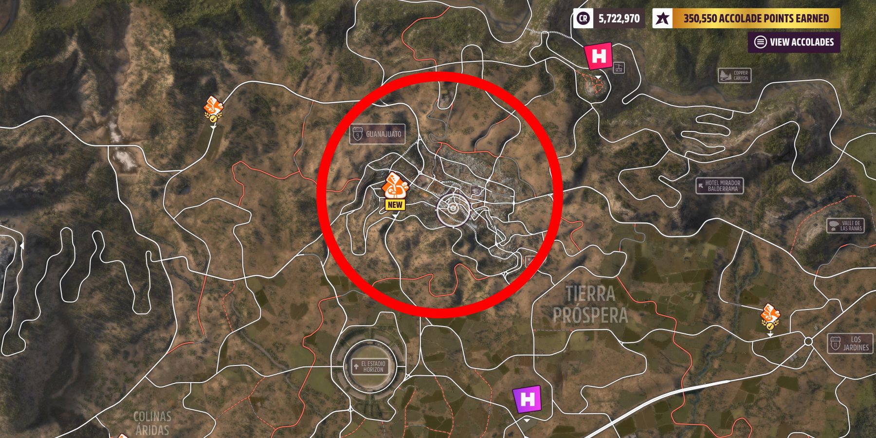 Guanajuato circled on Forza Horizon 5 map